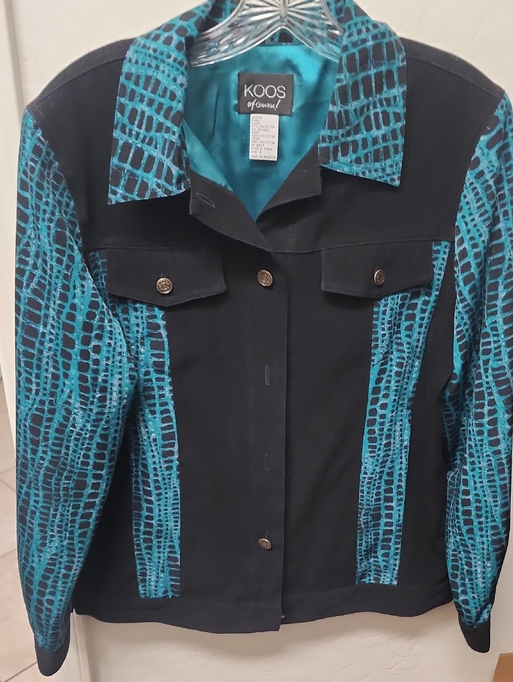 Koos of Course Women's Teal & Black Patterned Jean Jacket